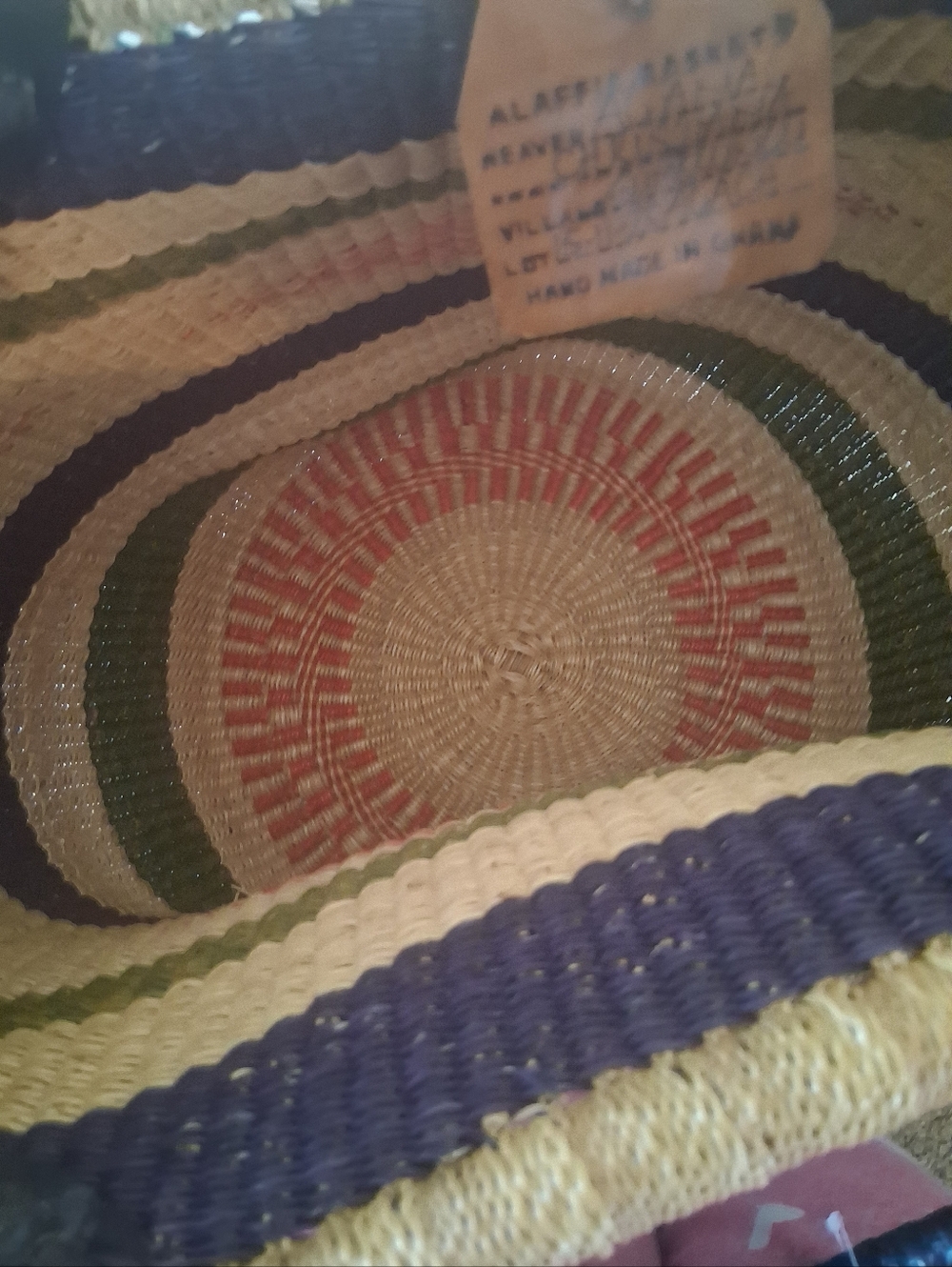 Authentic African Ghanaian Bolga Multicolored Handwoven Straw Market Basket - Picture 6 of 8